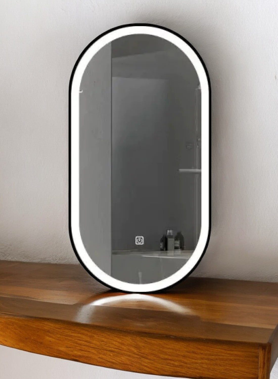 black frame outer frosted oblong led mirror
