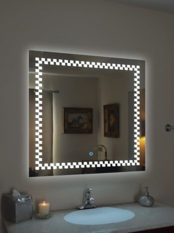 Square LED Bathroom Mirror with Checkered Light Border