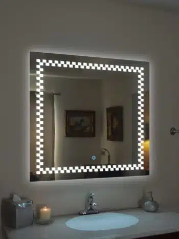 Square LED Bathroom Mirror with Checkered Light Border
