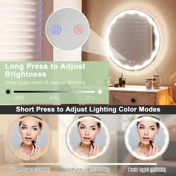 LED light mirror enhancing a makeup routine