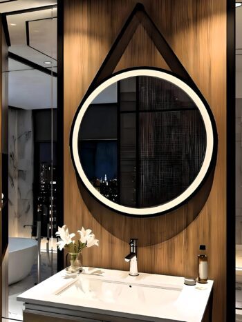 Round Hanging LED Metal Belt Mirror - Black, Gold, Rose Gold,Silver - Framed LED Mirror | LightMirror.in