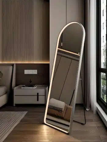 Modern Frosted Edge LED Standing Mirror - HD Clarity & Customizable Frame