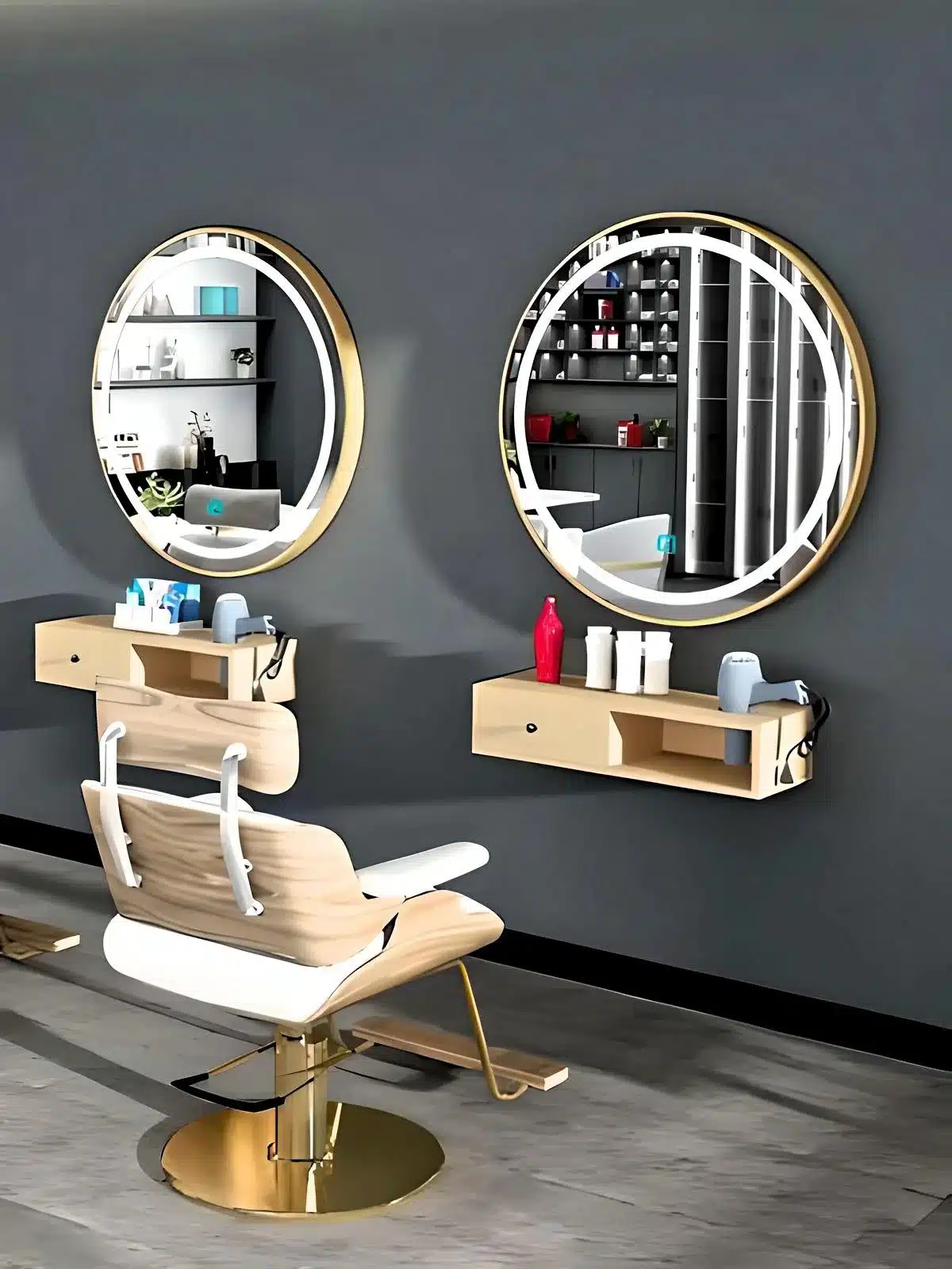 gold frame round led mirror