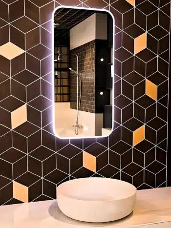 Luxury LED mirror in a high-end bathroom makeover design.