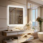 Square Illuminated Bathroom Mirror – Anti-Fog, Dimmable, and Touch Controls