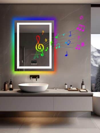 Rectangle Smart RGB LED Bathroom Mirror with Bluetooth Speaker, Anti-Fog, and Dimmable Lighting