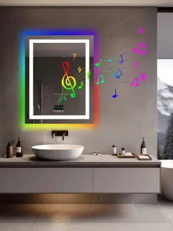 Rectangle Smart RGB LED Bathroom Mirror with Bluetooth Speaker, Anti-Fog, and Dimmable Lighting