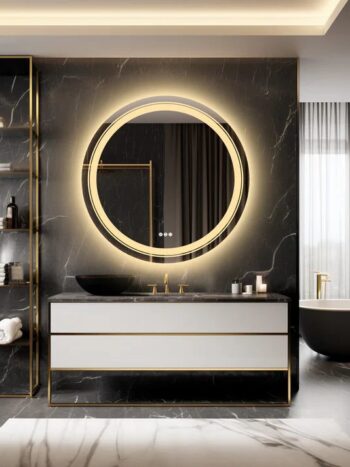 Frameless LED Bathroom Mirror with Dual Lighting, Anti-Fog, and Touch Controls – Modern Round Design - Bluetooth Mirrors | Li