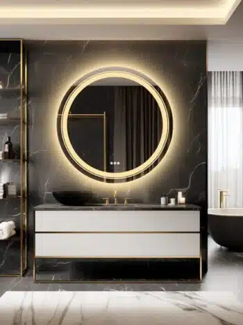 Frameless LED Bathroom Mirror with Dual Lighting, Anti-Fog, and Touch Controls – Modern Round Design - Bluetooth Mirrors | Li