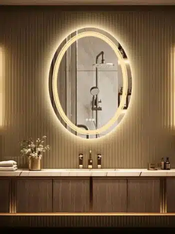 Luxe Dual-Glow LED Bathroom Mirror – Anti-Fog, Dimmable, Double Circle Design