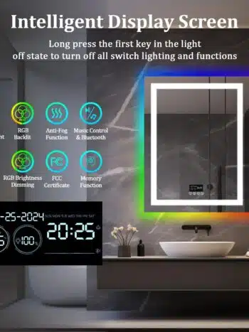 IP-rated waterproof LED mirror in a steamy bathroom environment