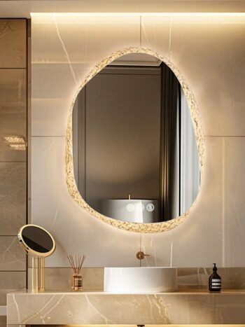 Irregular LED Bathroom Mirror with Touch Sensor, Anti-Fog, and Backlit Lighting
