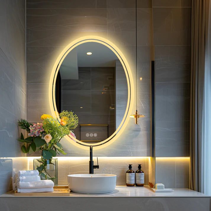 LuxeView LED Oval Bathroom Mirror – Dual Illumination, Anti-Fog, and Dimmable Lighting