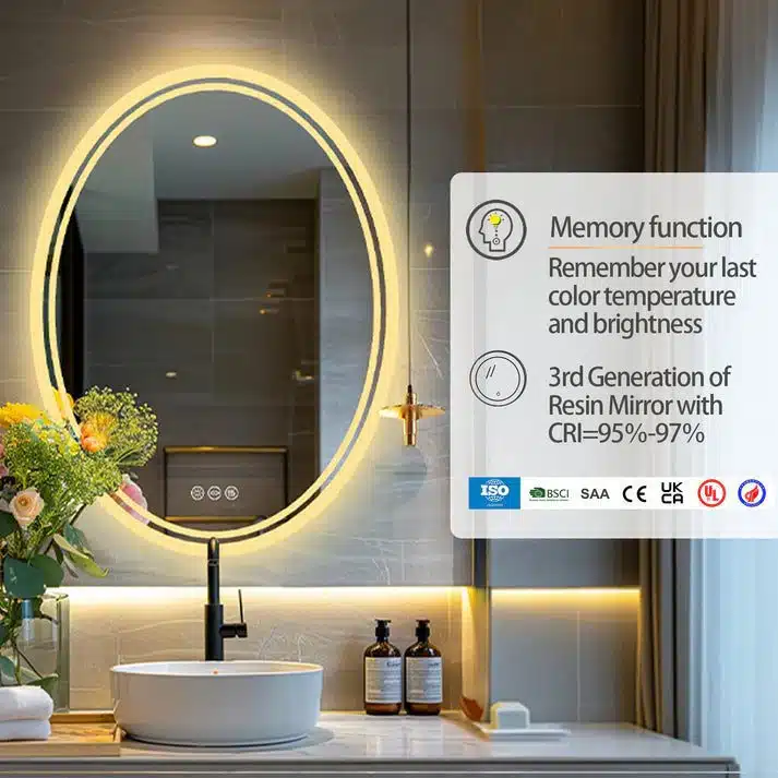 LuxeView LED Oval Bathroom Mirror – Dual Illumination, Anti-Fog, and Dimmable Lighting - Uncategorized | LightMirror.in