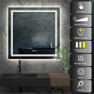Condensation inside LED mirror with tips for fixing and warranty care.