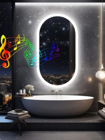 Modern Oval LED Bathroom Mirror with Bluetooth Speaker, Anti-Fog, and Touch-Sensor Lighting