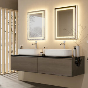 Various LED mirror colors for different bathroom themes.