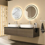 Frameless LED Bathroom Mirror with Dual Lighting, Anti-Fog, and Touch Controls – Modern Round Design