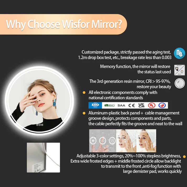 LuminaSphere LED Circle Bathroom Mirror – Anti-Fog, Dimmable, and Touch Controls