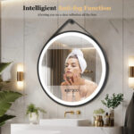 Radiant Halo Round LED Bathroom Mirror with Anti-Fog, Dimmable Lighting, and Leather Strap