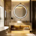 Radiant Halo Round LED Bathroom Mirror with Anti-Fog, Dimmable Lighting, and Leather Strap