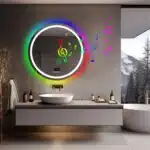 Round Smart RGB LED Bathroom Mirror with Bluetooth Speaker, Anti-Fog, and Dimmable L