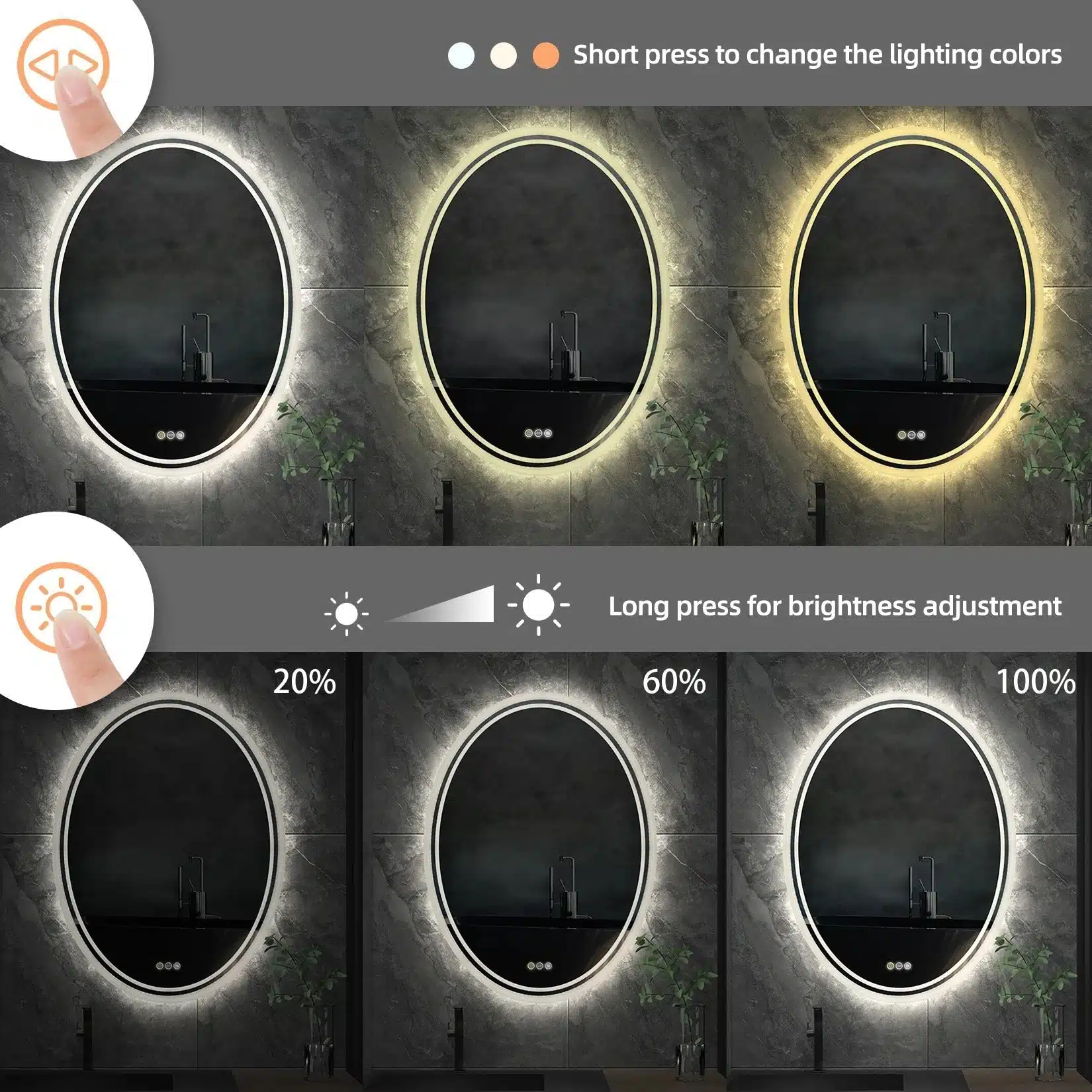 LuxeView LED Oval Bathroom Mirror – Dual Illumination, Anti-Fog, and Dimmable Lighting - Uncategorized | LightMirror.in