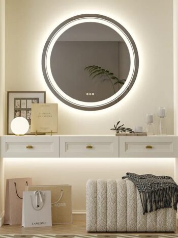 Frameless LED Bathroom Mirror with Dual Lighting, Anti-Fog, and Touch Controls – Modern Round Design