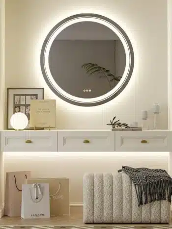 Frameless LED Bathroom Mirror with Dual Lighting, Anti-Fog, and Touch Controls – Modern Round Design