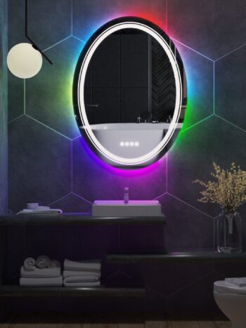 Spectrum Glow Round LED Bathroom Mirror – RGB Backlit, Anti-Fog, and Dimmable Lighting