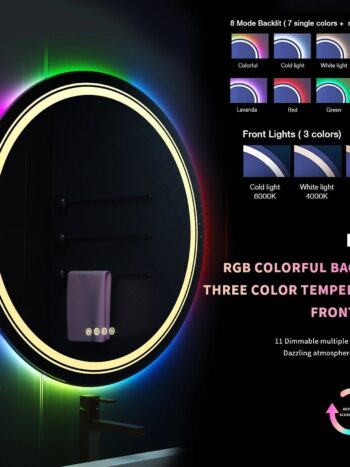 Spectrum Glow Round LED Bathroom Mirror – RGB Backlit, Anti-Fog, and Touch Controls - RGB Light | LightMirror.in