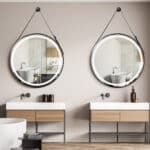 Radiant Halo Frame Round Mirror with Anti-Fog, Dimmable Lighting, and Touch Controls With Rope