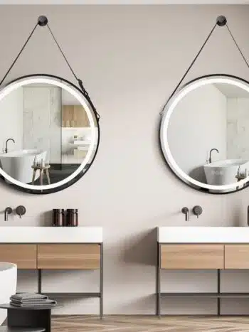 Radiant Halo Frame Round Mirror with Anti-Fog, Dimmable Lighting, and Touch Controls With Rope