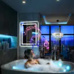 LED Bathroom Mirror with Bluetooth Speaker, Anti-Fog, and Dimmable Lighting