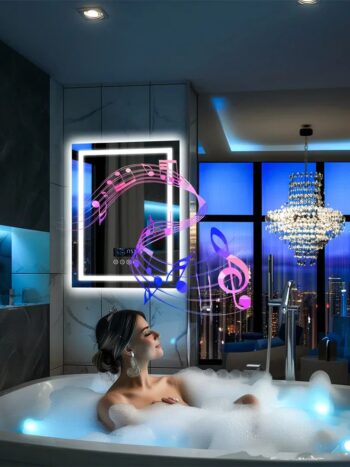 LED Bathroom Mirror with Bluetooth Speaker, Anti-Fog, and Dimmable Lighting