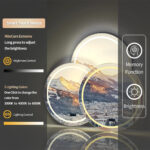 36″ Round LED Bathroom Mirror with Bluetooth Speaker, Anti-Fog, and Dimmable Lighting