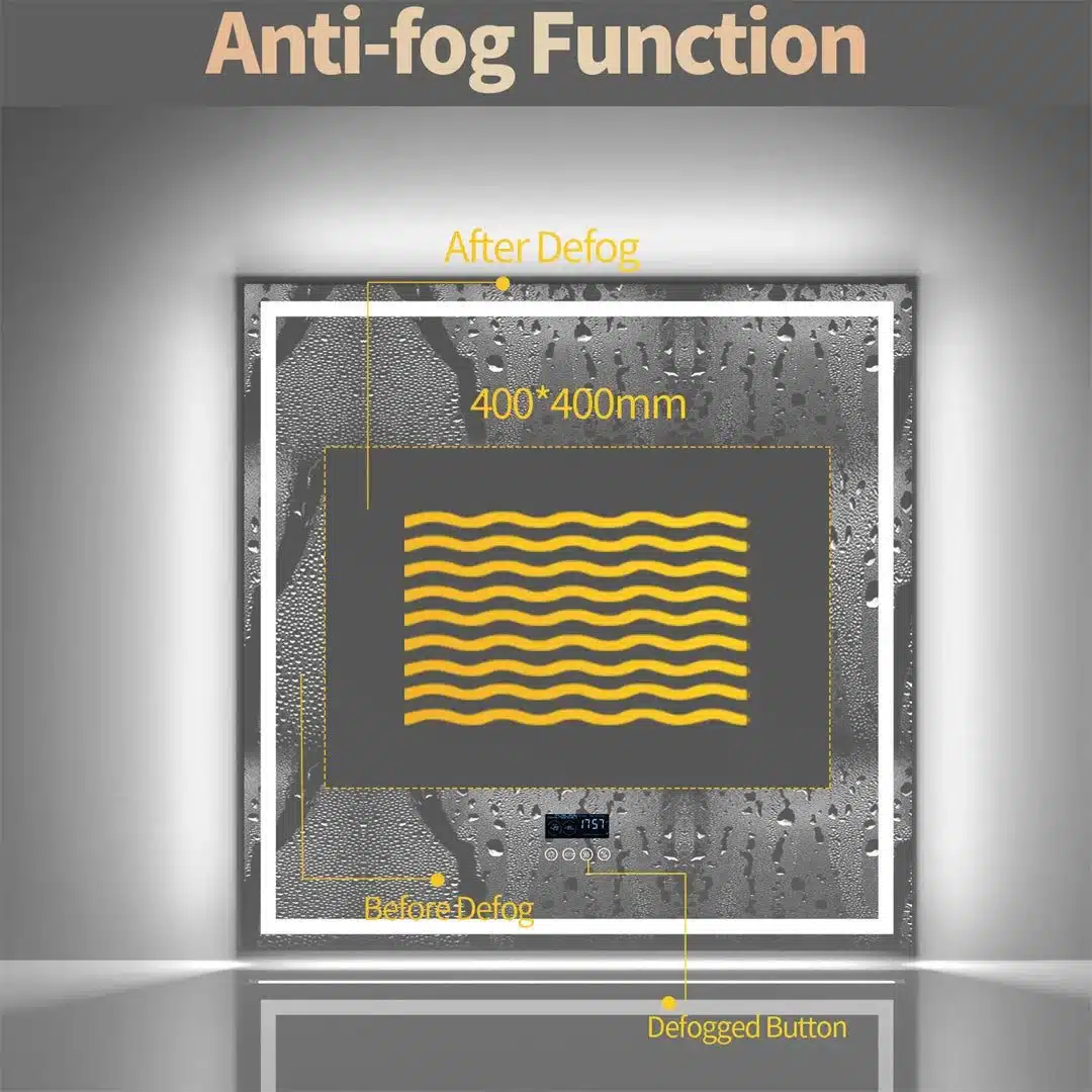 36" Square LED Bathroom Mirror with Bluetooth Speaker, Anti-Fog, and Dimmable Lighting - Bluetooth Mirrors | LightMirror.in