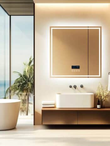 36" Square LED Bathroom Mirror with Bluetooth Speaker, Anti-Fog, and Dimmable Lighting - Bluetooth Mirrors | LightMirror.in