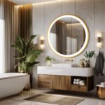 Golden Frame Round Bathroom Mirror with Anti-Fog and Smart LED Features