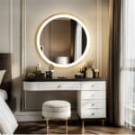 Golden Frame Round Bathroom Mirror with Anti-Fog and Smart LED Features