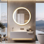 Golden Frame Round Bathroom Mirror with Anti-Fog and Smart LED Features