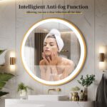 Golden Frame Round Bathroom Mirror with Anti-Fog and Smart LED Features