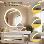 Golden Frame Round Bathroom Mirror with Anti-Fog and Smart LED Features