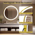 Golden Frame Round Bathroom Mirror with Anti-Fog and Smart LED Features
