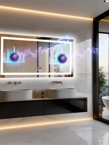 Smart LED Bathroom Mirror with Bluetooth Speaker, Anti-Fog, and Dimmable Lighting