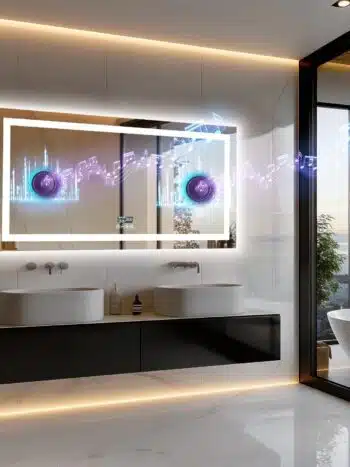 Smart LED Bathroom Mirror with Bluetooth Speaker, Anti-Fog, and Dimmable Lighting
