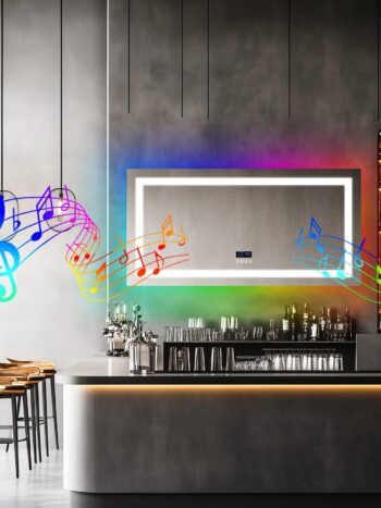 Smart RGB LED Bathroom Mirror with Bluetooth Speaker, Anti-Fog, and Dimmable Lighting
