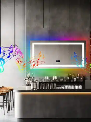 Smart RGB LED Bathroom Mirror with Bluetooth Speaker, Anti-Fog, and Dimmable Lighting