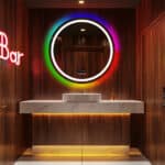Round Smart RGB LED Bathroom Mirror with Bluetooth Speaker, Anti-Fog, and Dimmable L
