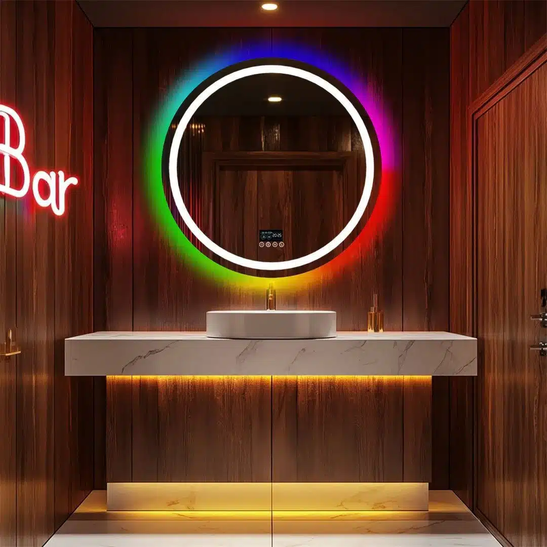 Round Smart RGB LED Bathroom Mirror with Bluetooth Speaker, Anti-Fog, and Dimmable L - Uncategorized | LightMirror.in